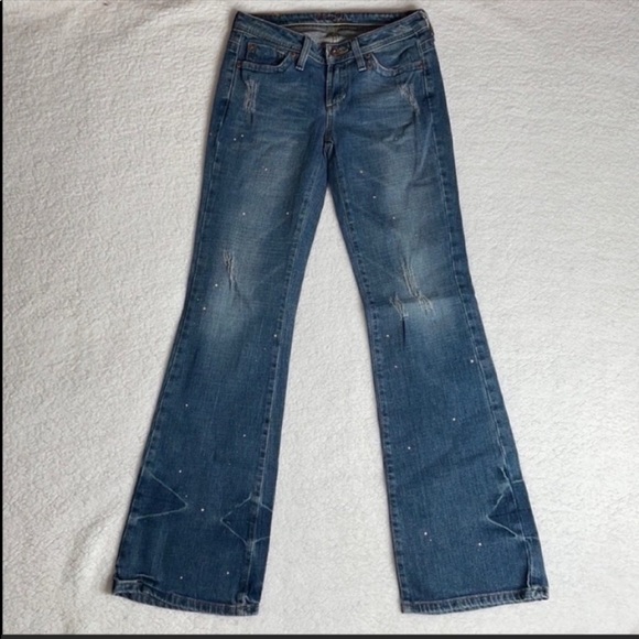 Hint Denim Jeans Distressed Stretch Size 1 Y2K Flare - Picture 1 of 12